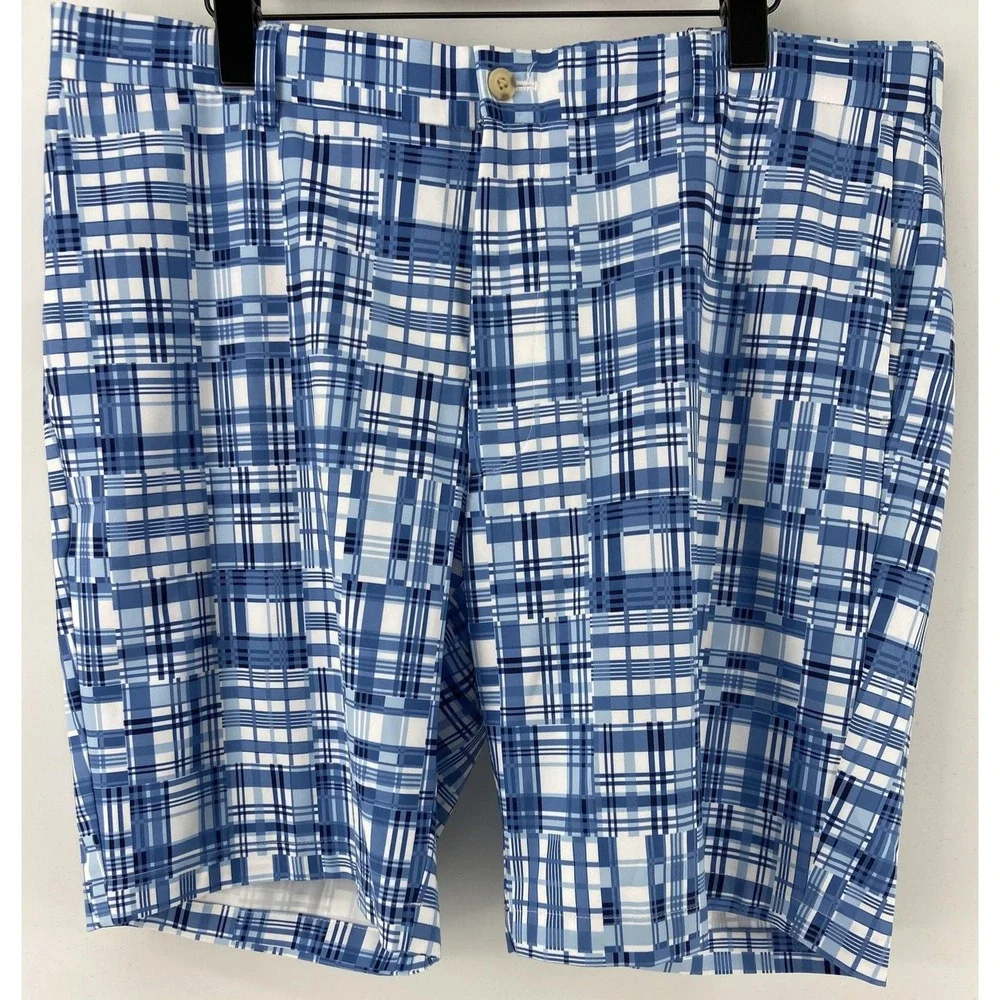 Peter Millar Shorts Mens 38‎ Blue Plaid Crown Crafted Golf Stretch Chino 9